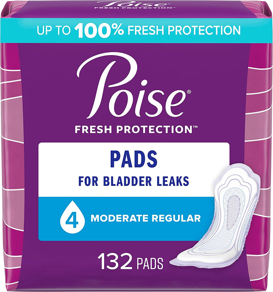 Poise Incontinence Pad Incontinence Pads, 4 Drop Moderate Absorbency, Regular Length, 132 Count