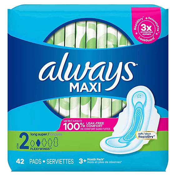 Always Maxi Pads With Wings - Size 2 - 90 ct. per box