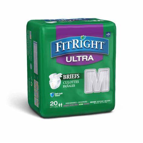 FitRight Ultra Adult Diapers, Disposable Incontinence Briefs with Tabs, Heavy Absorbency (80 Count)