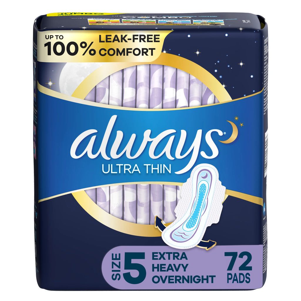Always Ultra Thin Overnight Pads, Unscented - Size 5 (72 ct.)