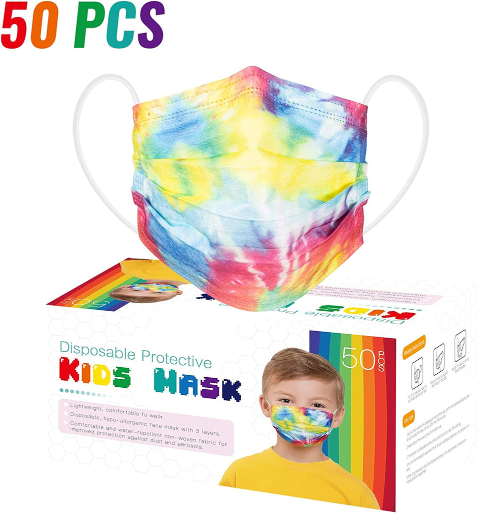 Keiki (Child) 3-Ply Disposable Face Masks - 50 Count - Rainbow Tye Dye