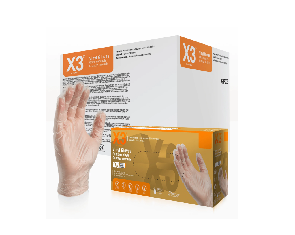 AMMEX X3 Disposable Vinyl Gloves - Powder Free